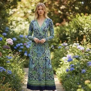 Lilly Pulitzer Maxi Dress Womens Medium Multi Color Floral Long Sleeve Gown